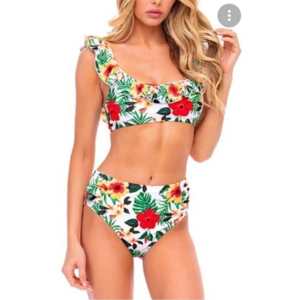 Cabana Del Sol Floral Print Bikini Top size Large NWT